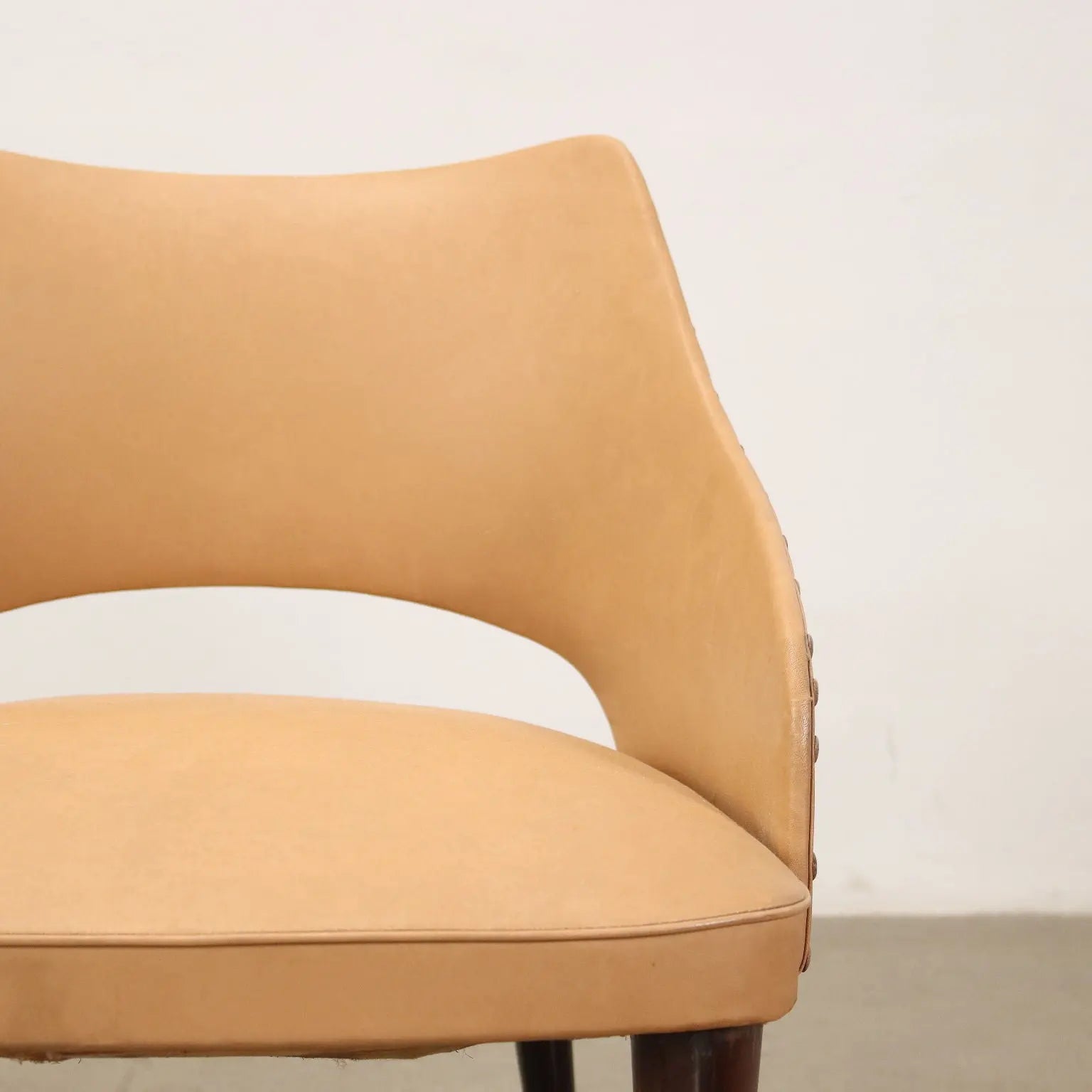 Vintage Armchairs 50s-60s Ebony Wood Brass Padded Seat Skai Brass