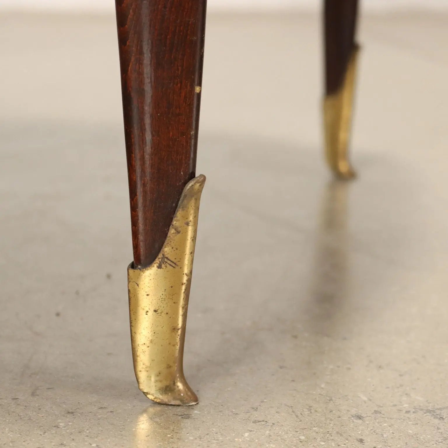 Vintage Armchairs 50s-60s Ebony Wood Brass Padded Seat Skai Brass