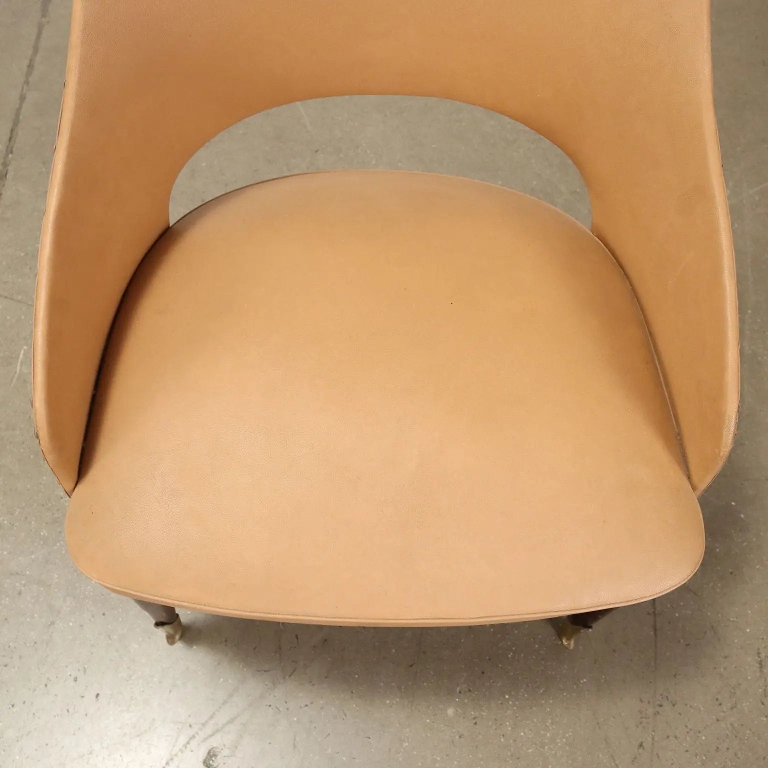 Vintage Armchairs 50s-60s Ebony Wood Brass Padded Seat Skai Brass