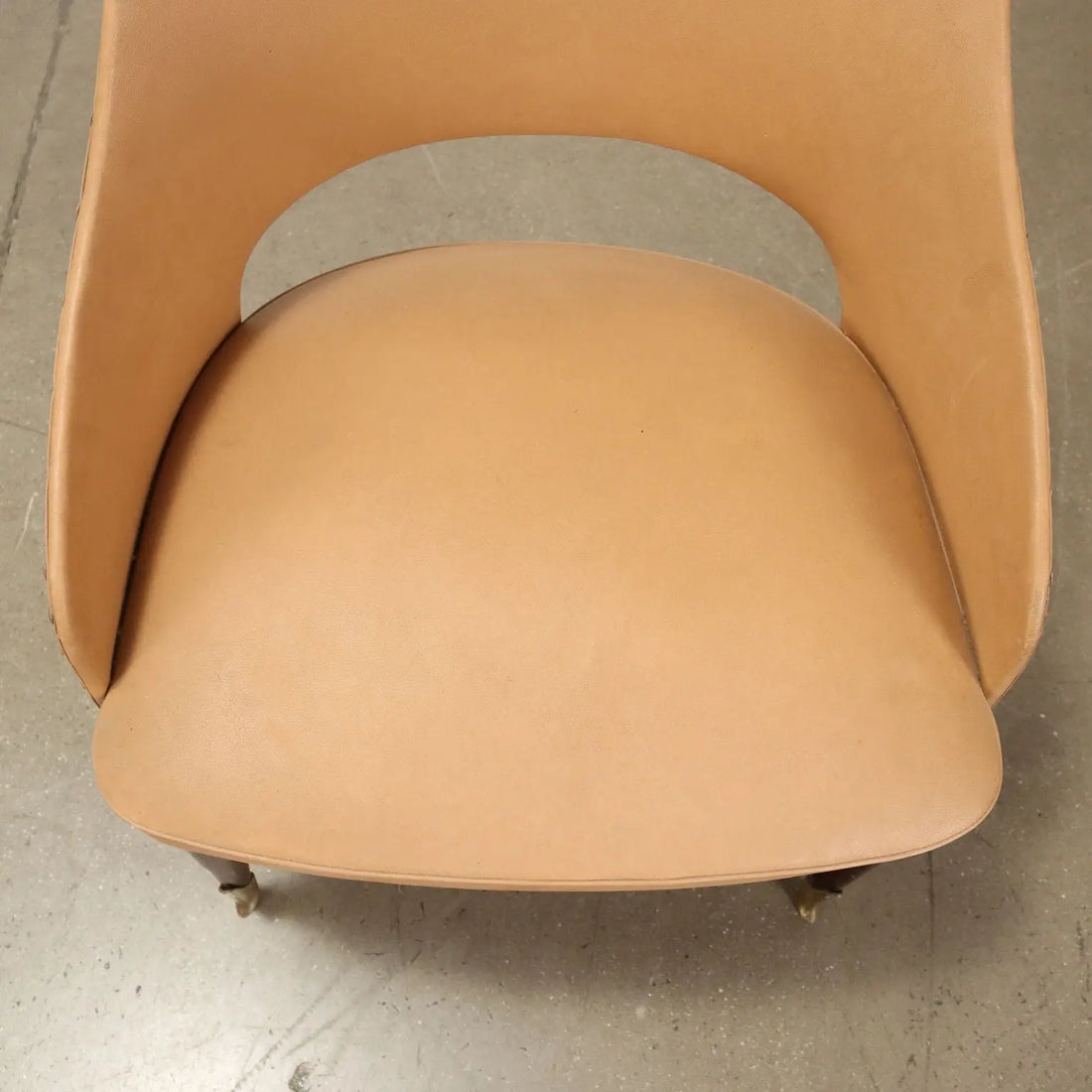 Vintage Armchairs 50s-60s Ebony Wood Brass Padded Seat Skai Brass