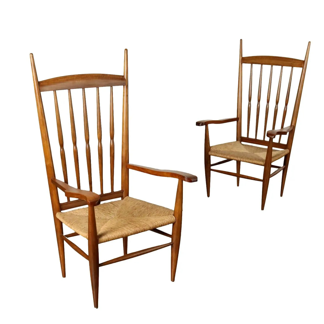 Pair of Vintage 1950s Thrones Beech and Straw Italy | Modernism | Chairs