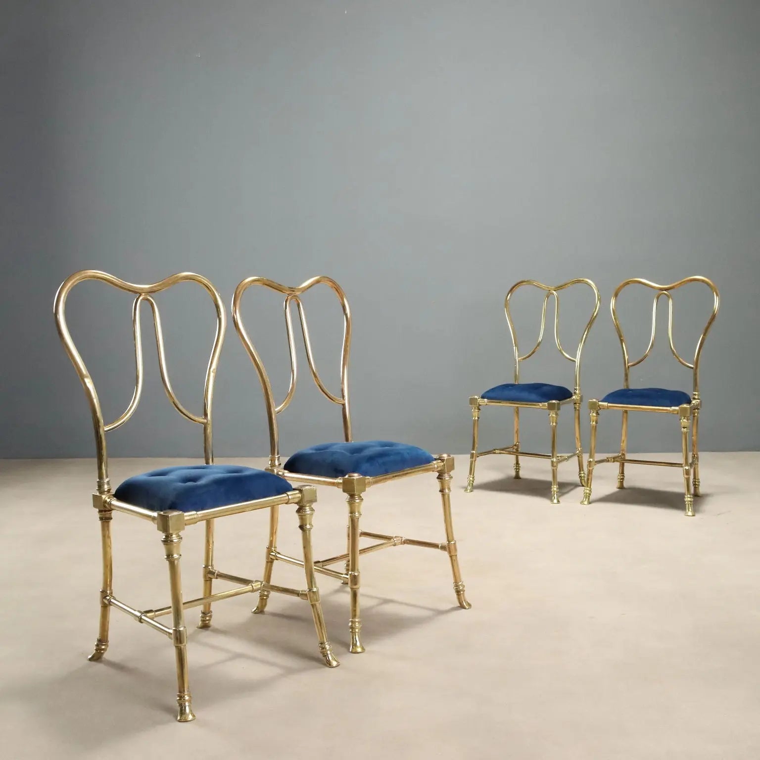 1950s Jansen Chairs in Brass and Velvet