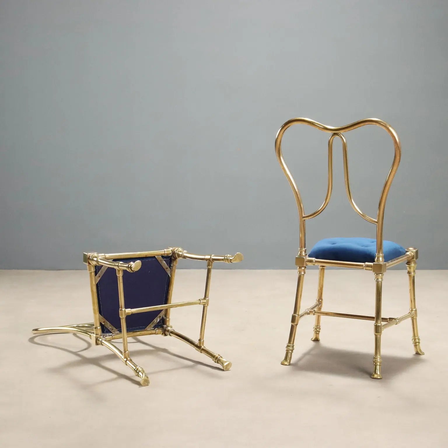 1950s Jansen Chairs in Brass and Velvet