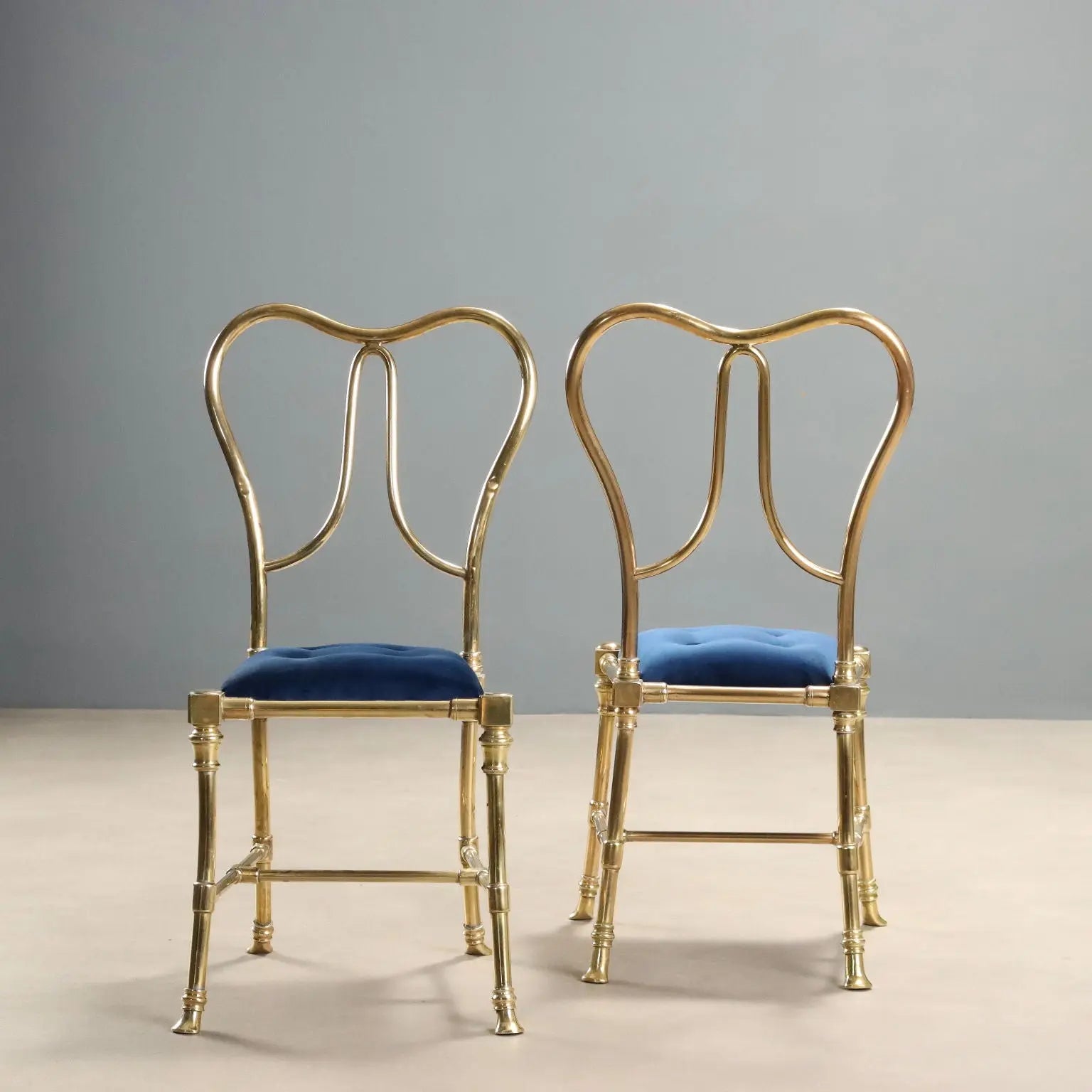 1950s Jansen Chairs in Brass and Velvet