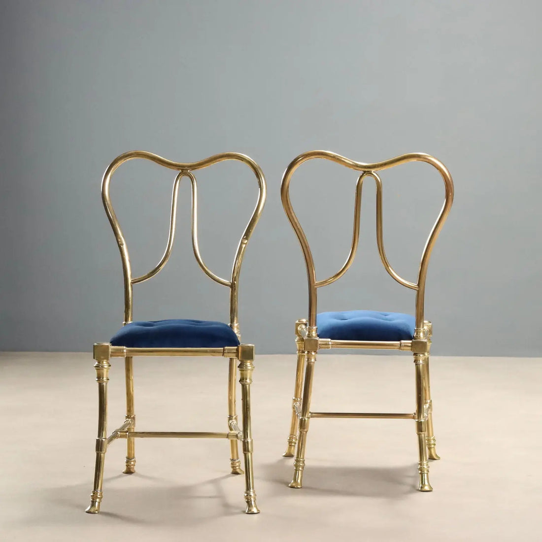 1950s Jansen Chairs in Brass and Velvet