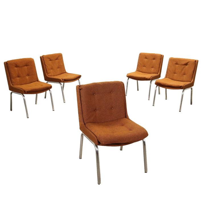 Group of 5 Vintage 1970s Chairs Chromed Metal Fabric Italy | Modernism  Chairs