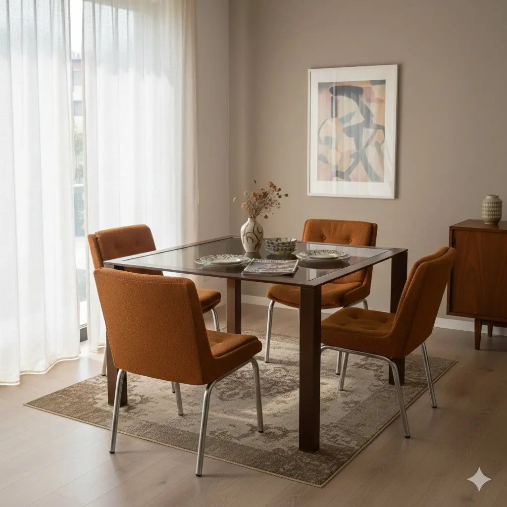 Group of 5 Vintage 1970s Chairs Chromed Metal Fabric Italy | Modernism | Chairs