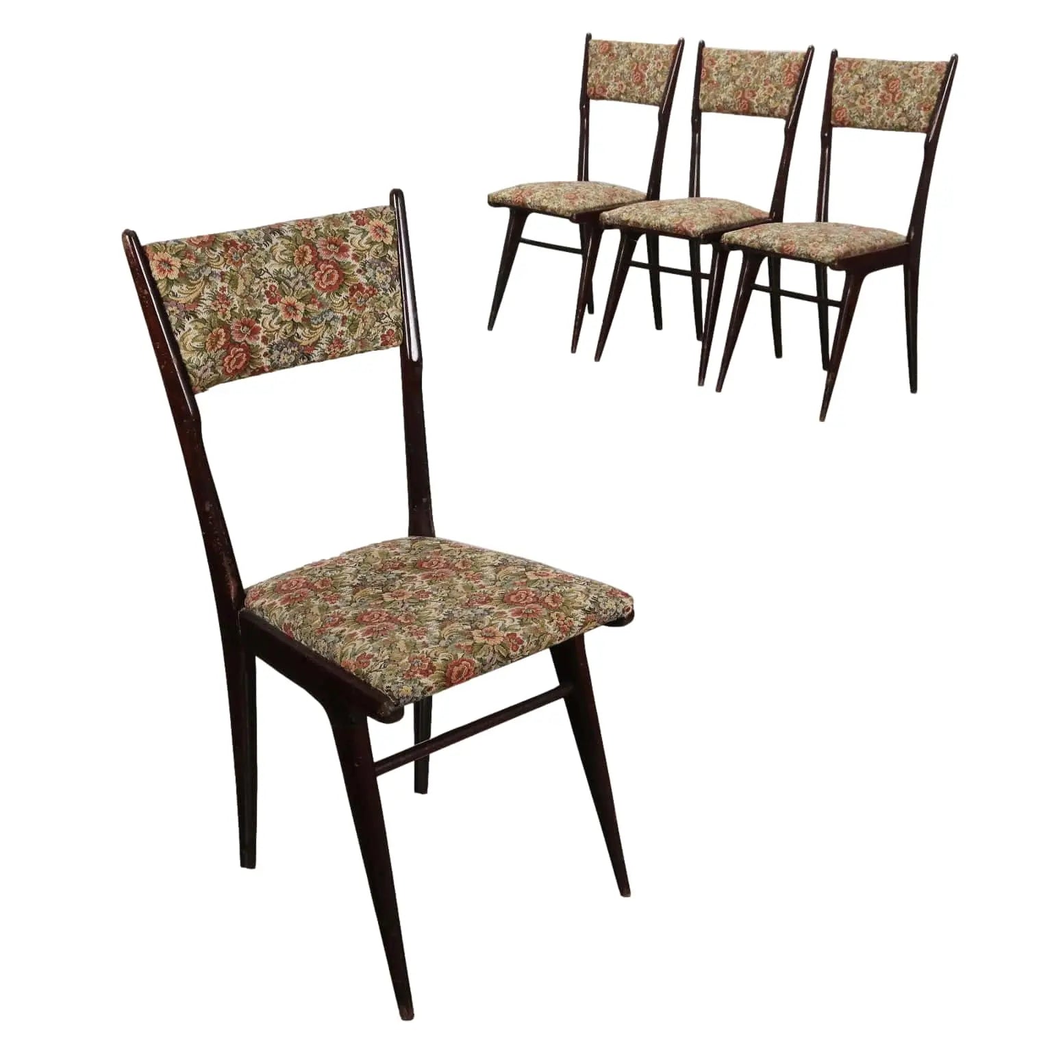 Vintage Chairs Ebony Painted Wood Fabric Italy 1960s | Modernism | Chairs