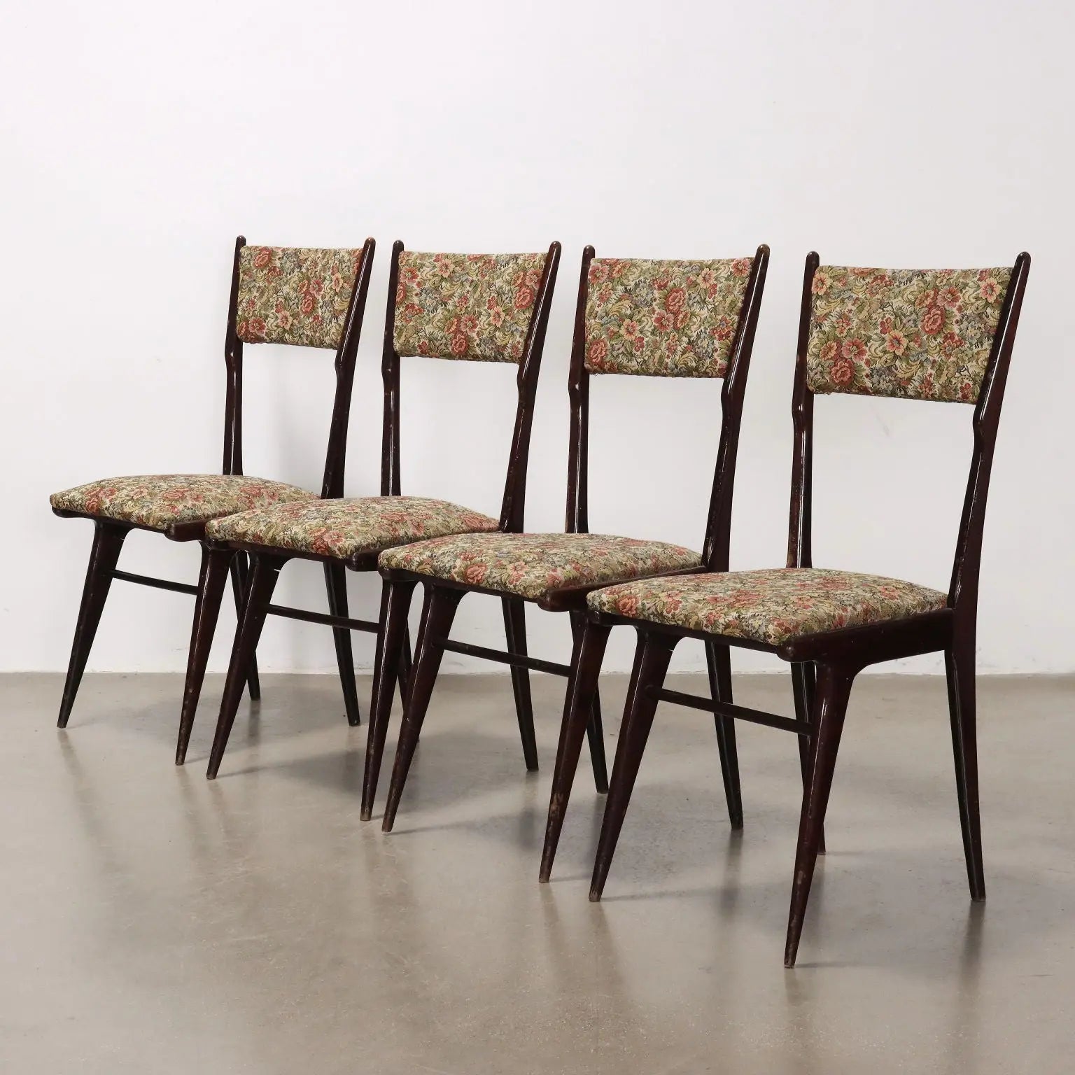 Vintage Chairs Ebony Painted Wood Fabric Italy 1960s | Modernism | Chairs