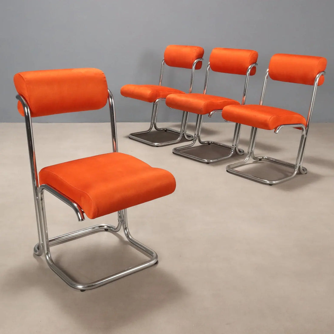Vintage Cantilever Chairs Chromed Metal Fabric Design 1970s | Modernism | Chairs