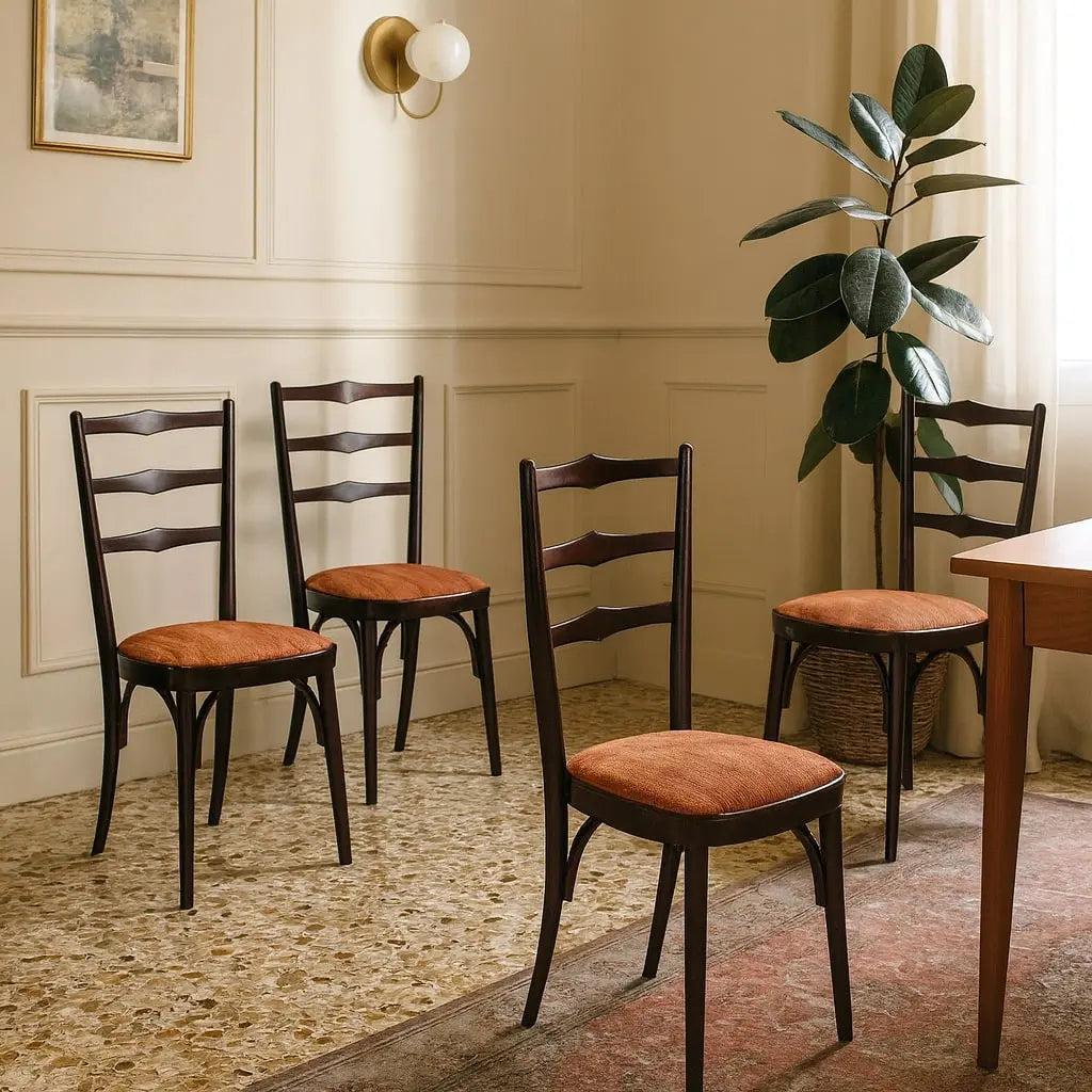 Vintage Chairs Painted Wood Fabric Design Italy 1960s | Modernism | Chairs