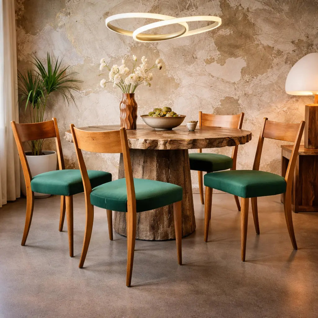 1950s Beech Chairs with Green Upholstery