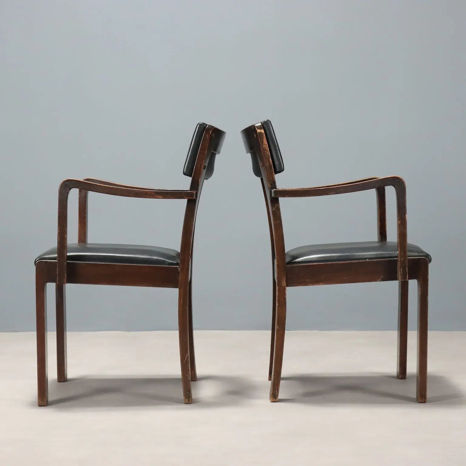Vintage Chairs Deco Style Wood Black Leather Italy 1940s-1950s | Modernism | Chairs