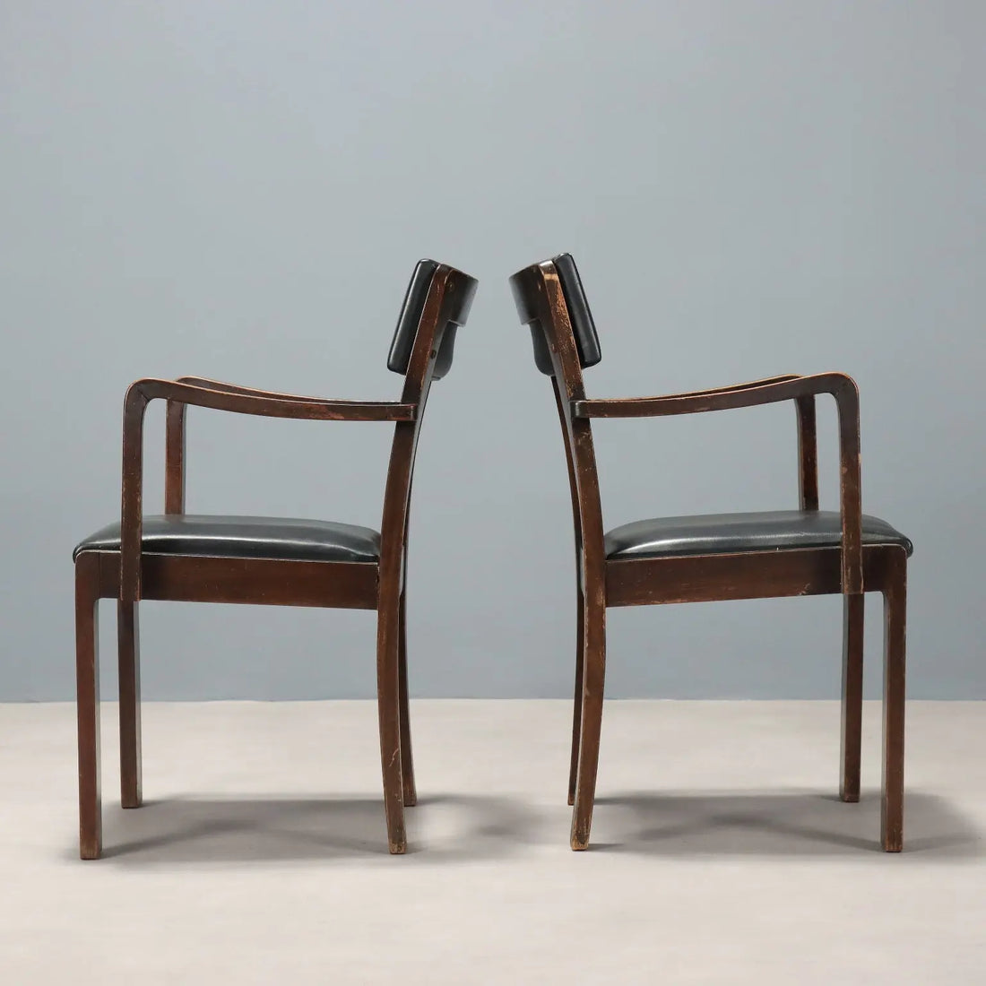 Vintage Chairs Deco Style Wood Black Leather Italy 1940s-1950s | Modernism | Chairs