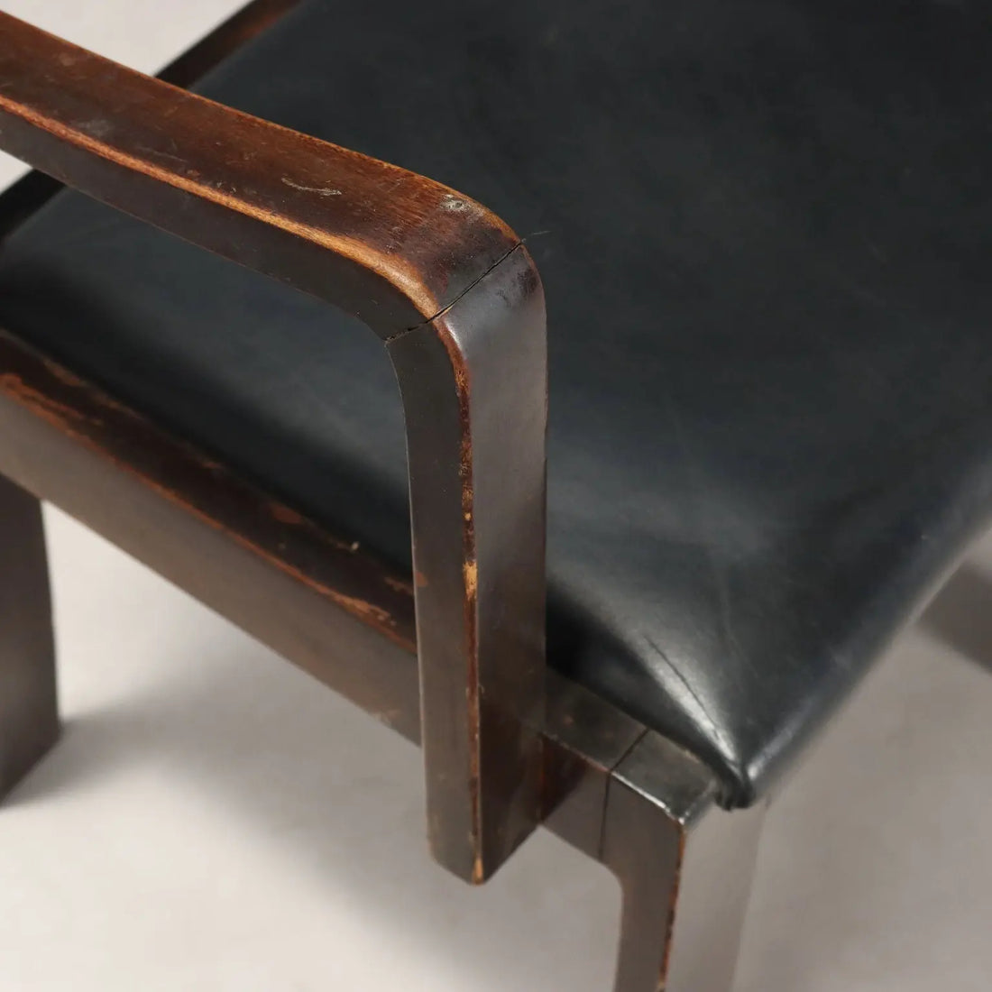 Vintage Chairs Deco Style Wood Black Leather Italy 1940s-1950s | Modernism | Chairs