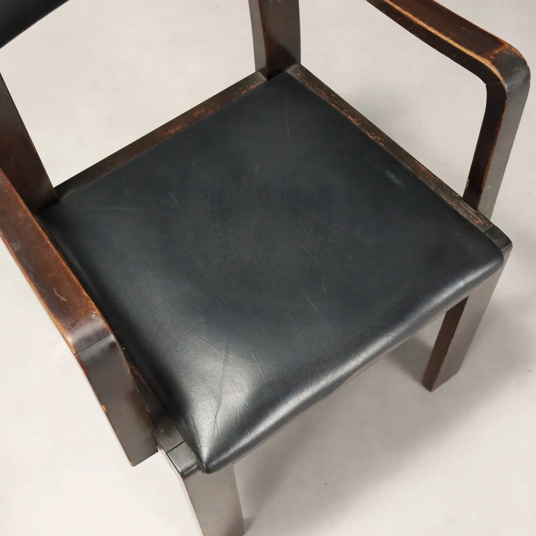 Vintage Chairs Deco Style Wood Black Leather Italy 1940s-1950s | Modernism | Chairs