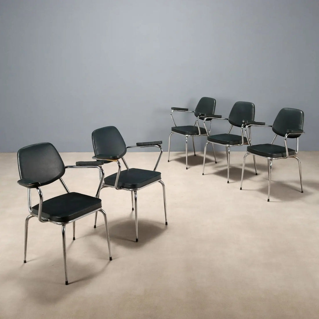 Vintage Chairs Leatherette Foam Chromed Metal Design Italy 1960s | Modernism | Chairs