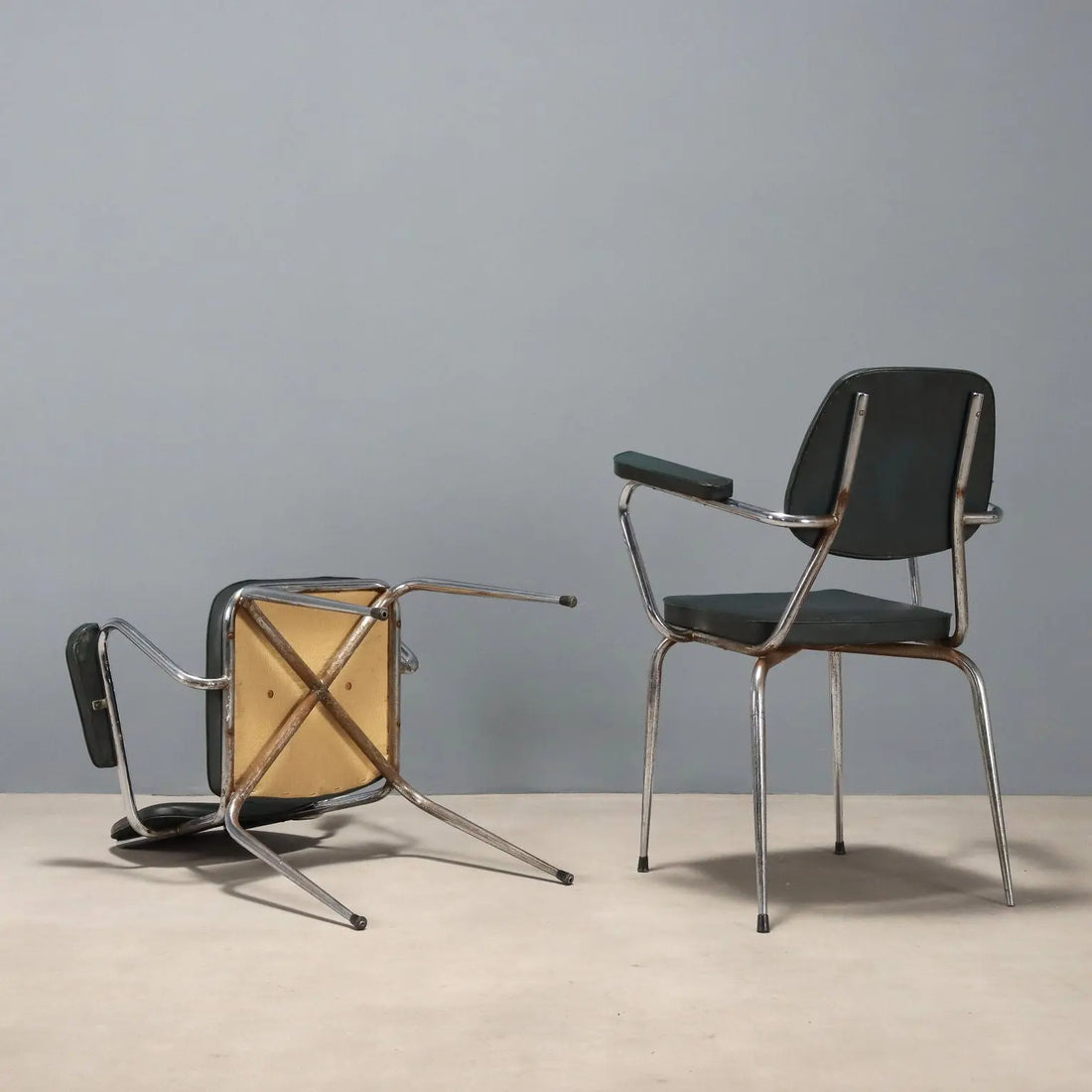 Vintage Chairs Leatherette Foam Chromed Metal Design Italy 1960s | Modernism | Chairs