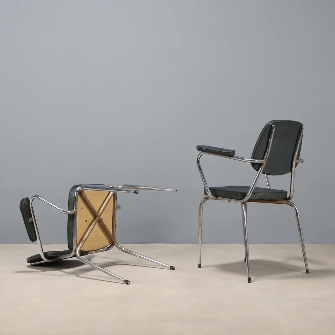 Vintage Chairs Chromed Metal Leatherette Design Italy 1960s-70s | Modernism | Chairs