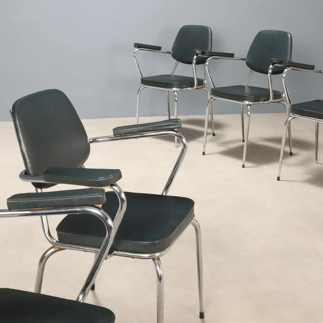 Vintage Chairs Chromed Metal Leatherette Design Italy 1960s-70s | Modernism | Chairs