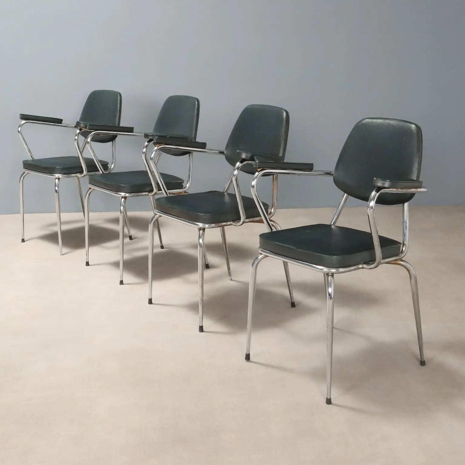 Vintage Chairs Chromed Metal Leatherette Design Italy 1960s-70s | Modernism | Chairs