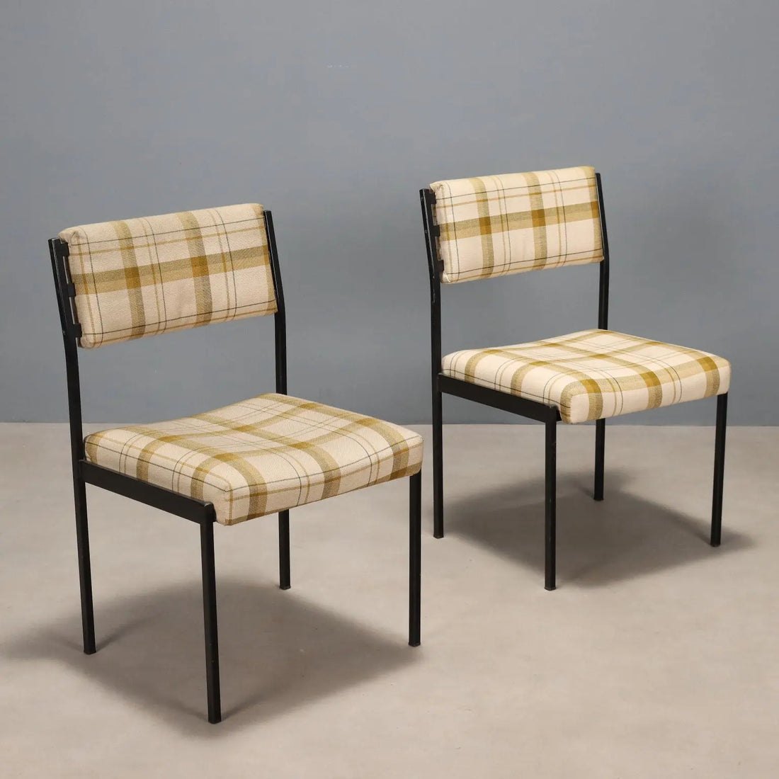 Vintage Chairs Enamelled Metal Fabric Design Italy 1960s | Modernism | Chairs