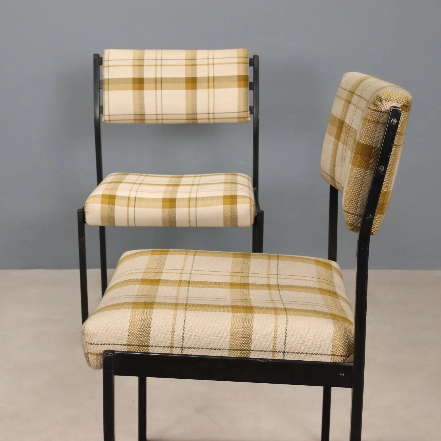 Vintage Chairs Enamelled Metal Fabric Design Italy 1960s | Modernism | Chairs