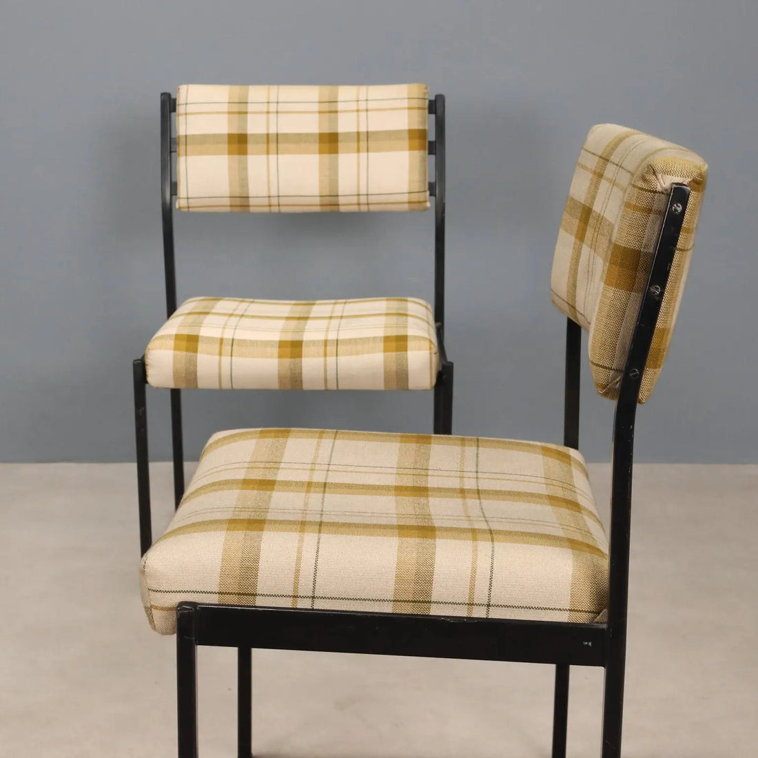 Vintage Chairs Enamelled Metal Fabric Design Italy 1960s | Modernism | Chairs