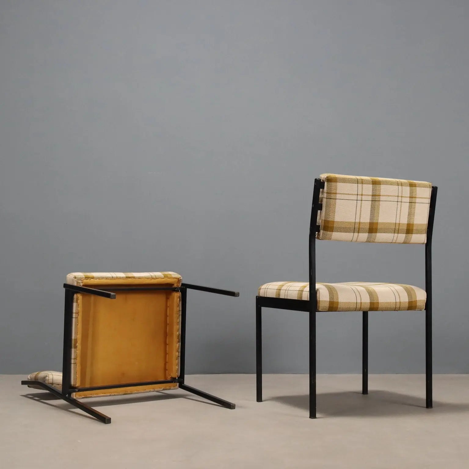 Vintage Chairs Enamelled Metal Fabric Design Italy 1960s | Modernism | Chairs