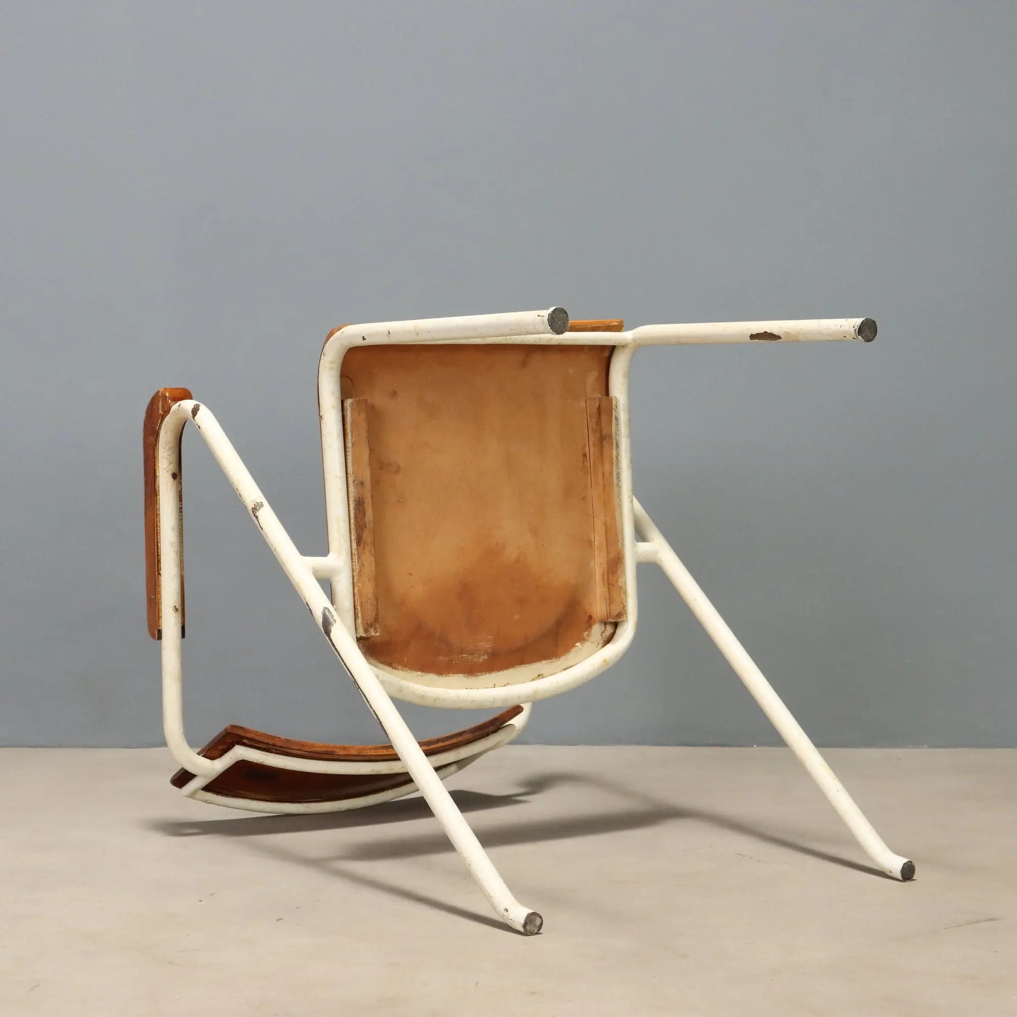 Vintage Chair Enamelled Metal Wood Design Italy 1960s