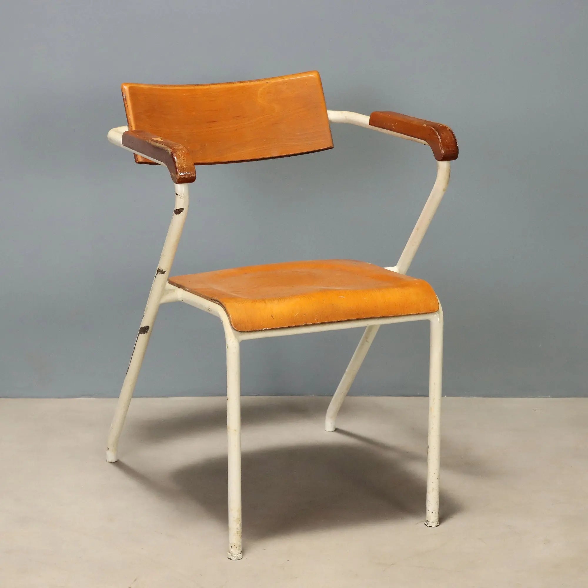 Vintage Chair Enamelled Metal Wood Design Italy 1960s