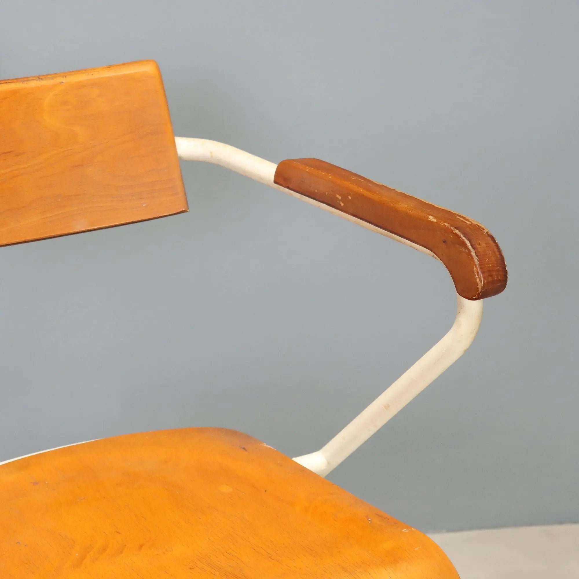 Vintage Chair Enamelled Metal Wood Design Italy 1960s