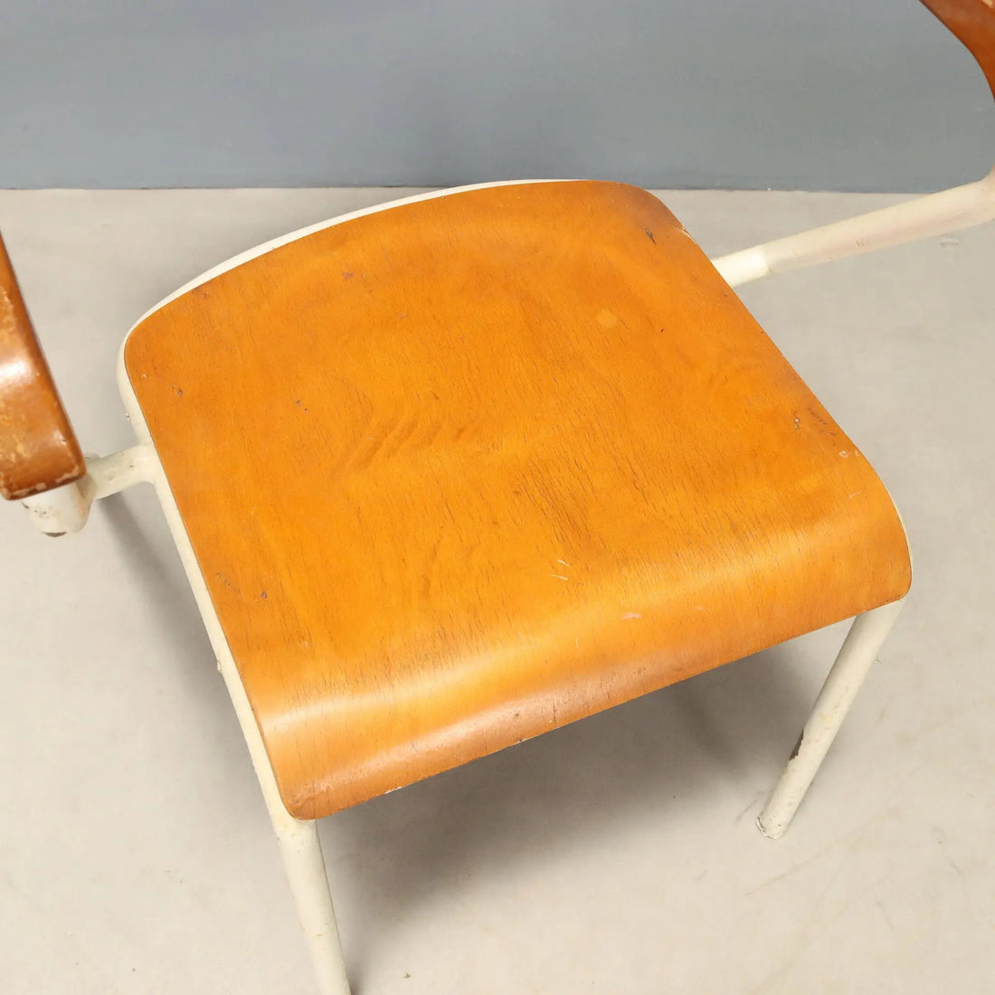 Vintage Chair Enamelled Metal Wood Design Italy 1960s