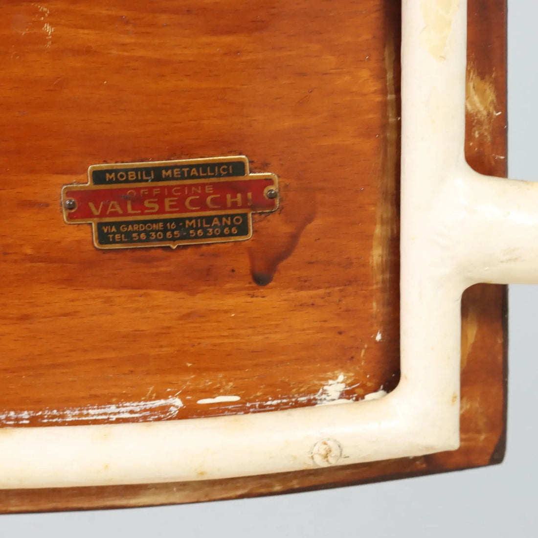 Vintage Chair Enamelled Metal Wood Design Italy 1960s