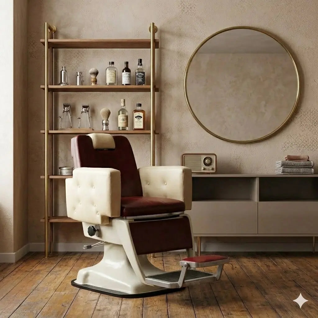 1960s Barber Chair in Two-Tone Faux Leather