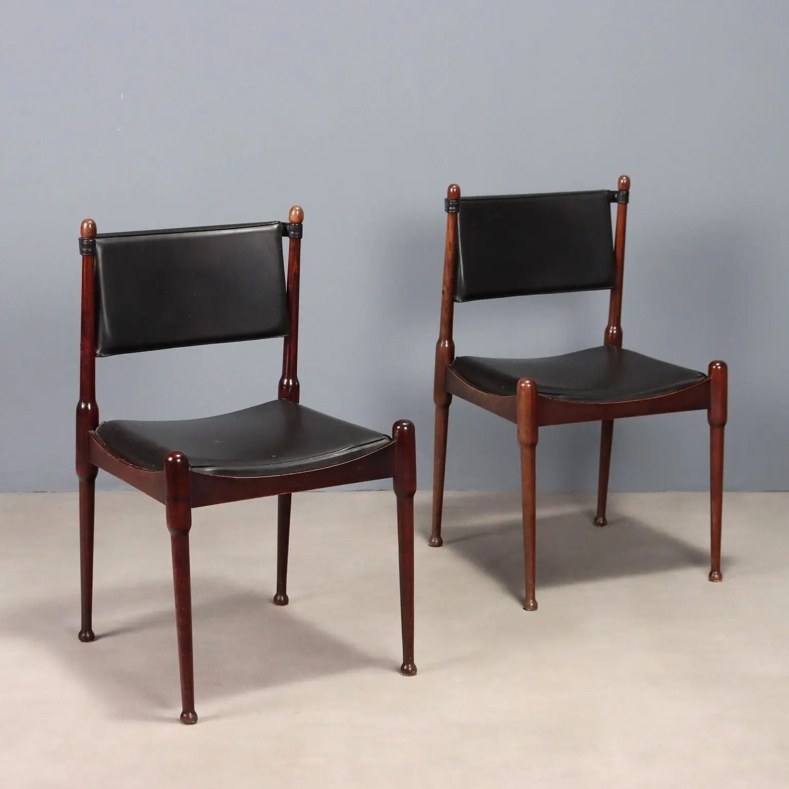 Vintage Chairs Exotic Wood Leatherette Design Italy 1960s | Modernism | Chairs