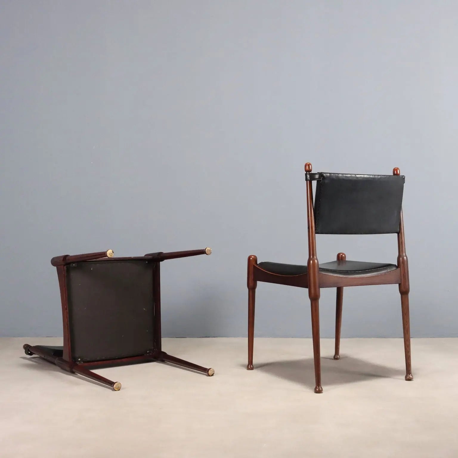 Vintage Chairs Exotic Wood Leatherette Design Italy 1960s | Modernism | Chairs