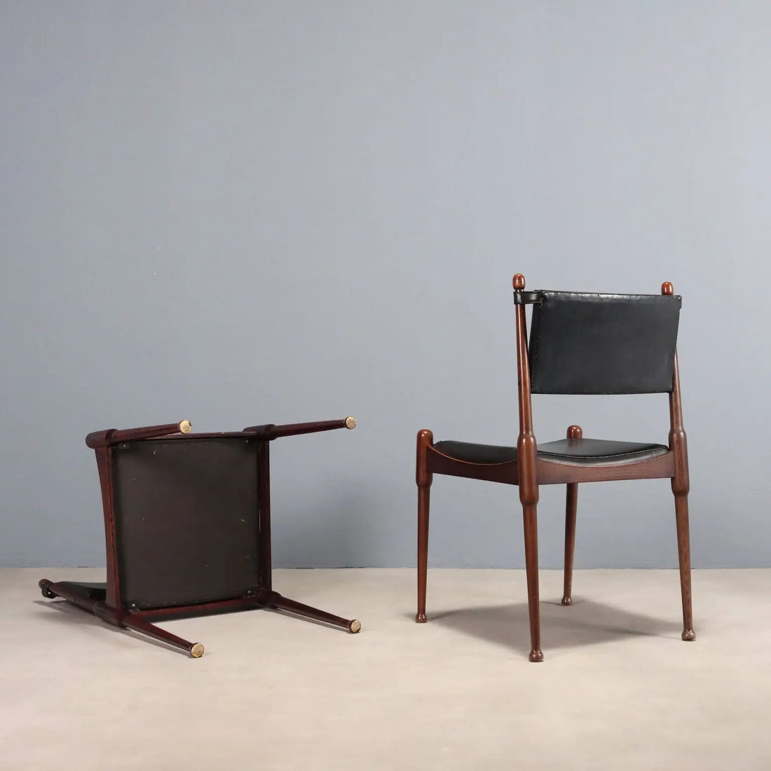 Vintage Chairs Exotic Wood Leatherette Design Italy 1960s | Modernism | Chairs