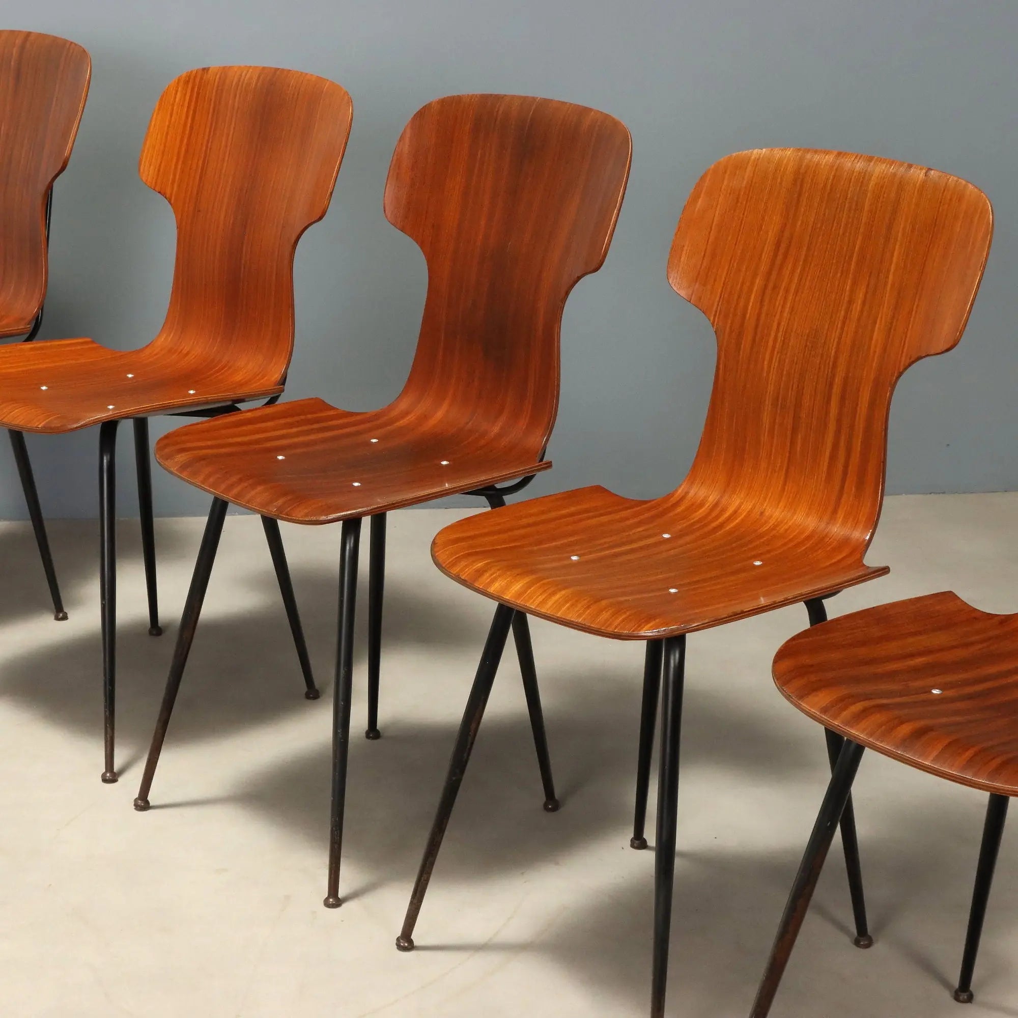 Vintage Chairs Plywood Metal Design Italy 1960s