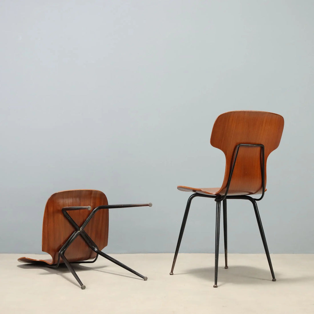 Vintage Chairs Plywood Metal Design Italy 1960s