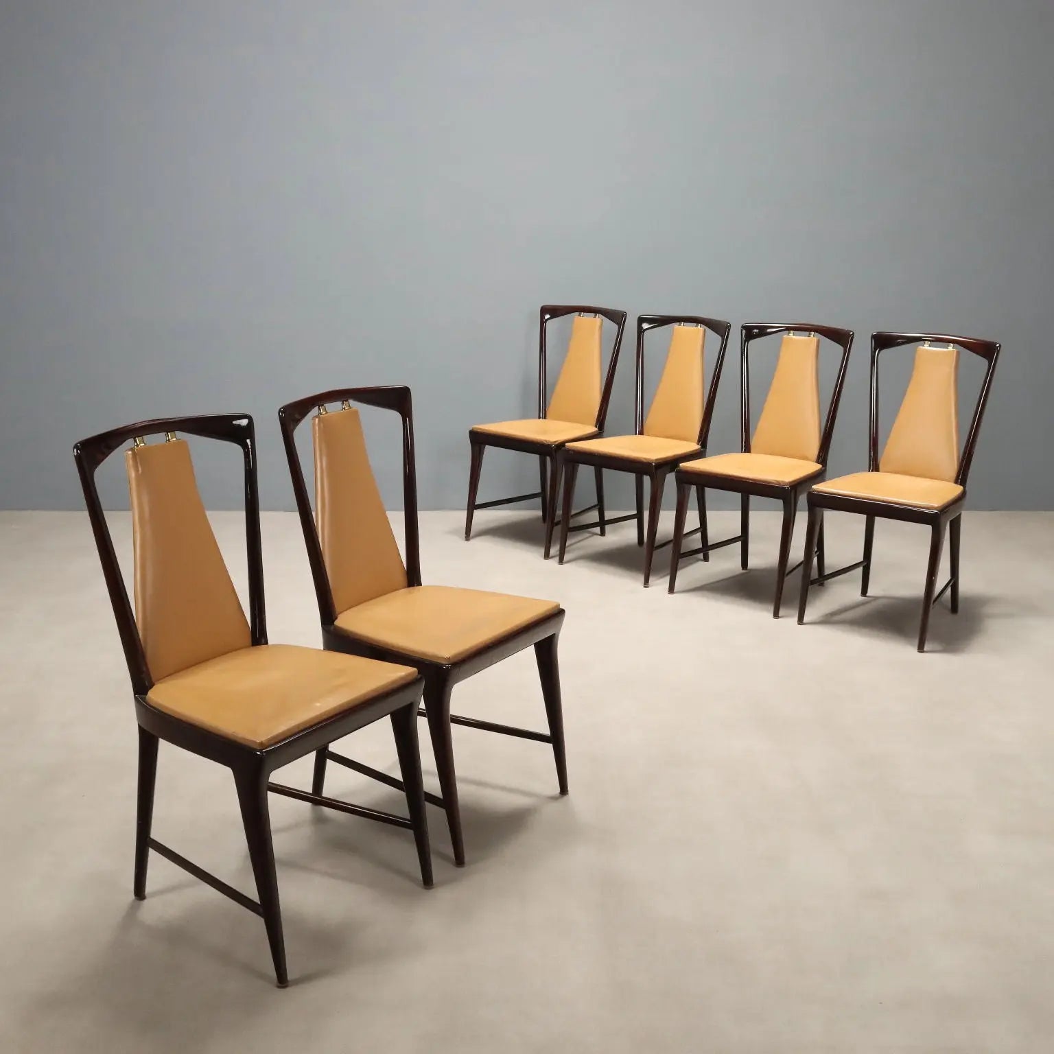 Vintage Chairs Design Osvaldo Borsani Wood Leatherette 1950s