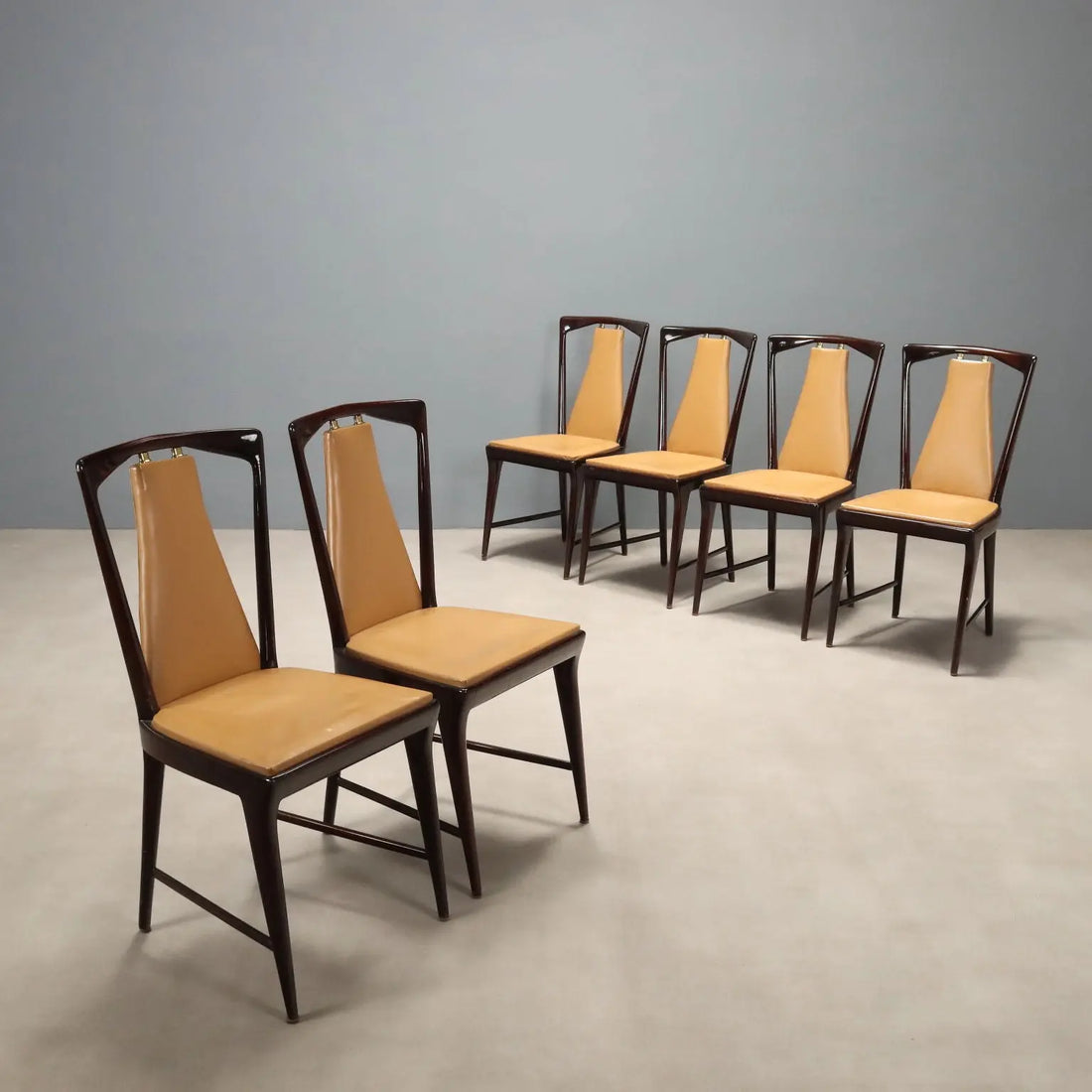 Vintage Chairs Design Osvaldo Borsani Wood Leatherette 1950s