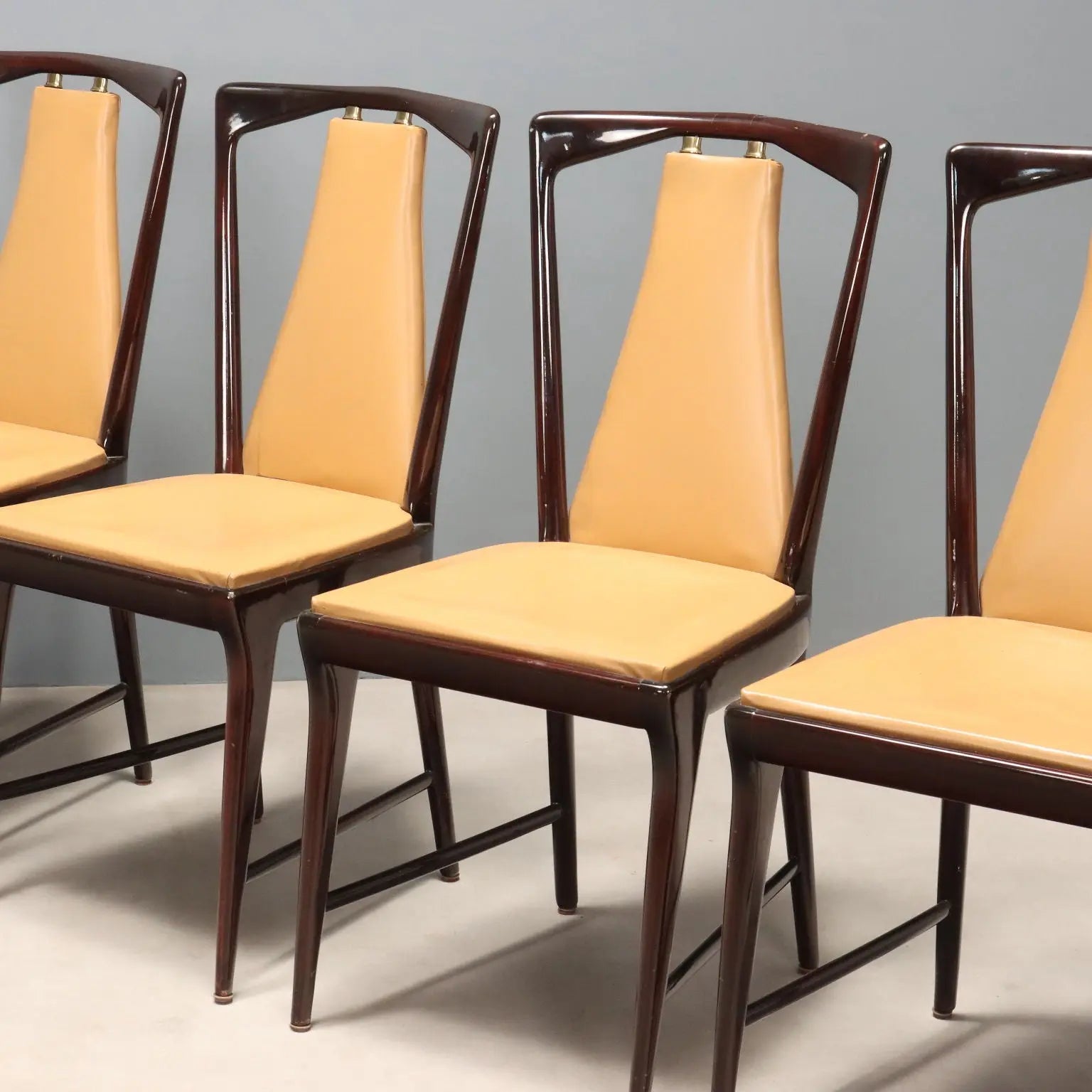 Vintage Chairs Design Osvaldo Borsani Wood Leatherette 1950s