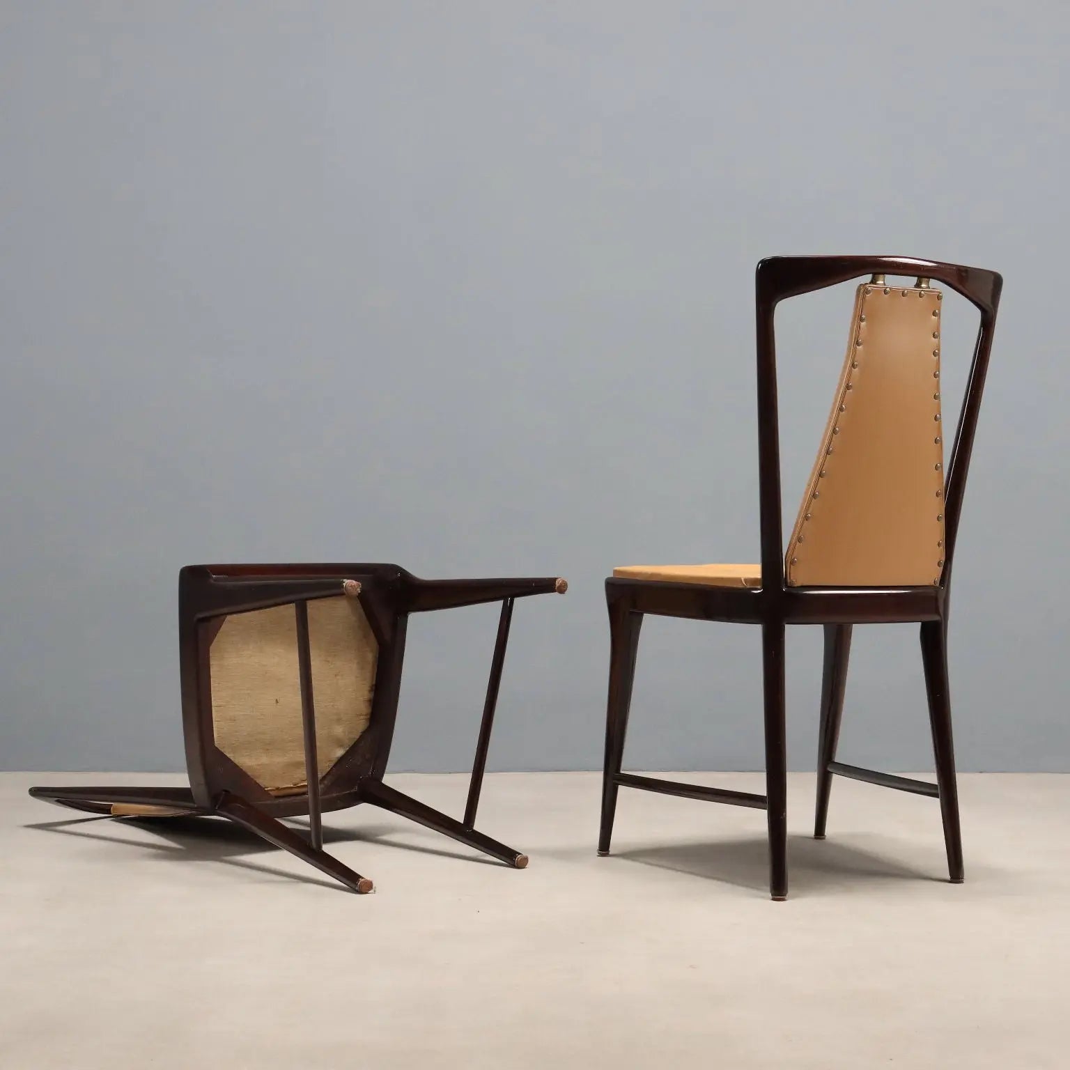 Vintage Chairs Design Osvaldo Borsani Wood Leatherette 1950s