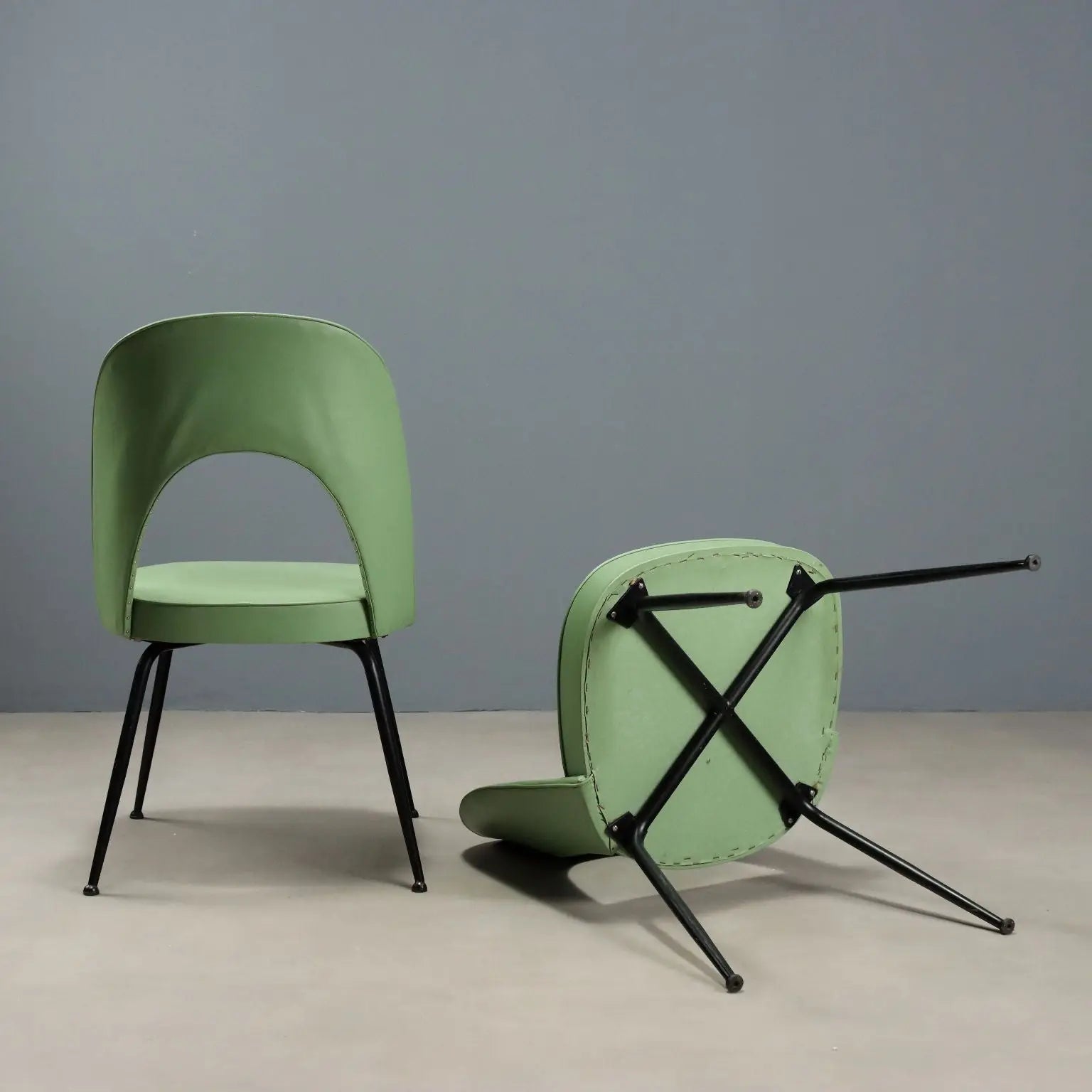 Vintage Chairs Leatherette Metal Design Italy 1960s