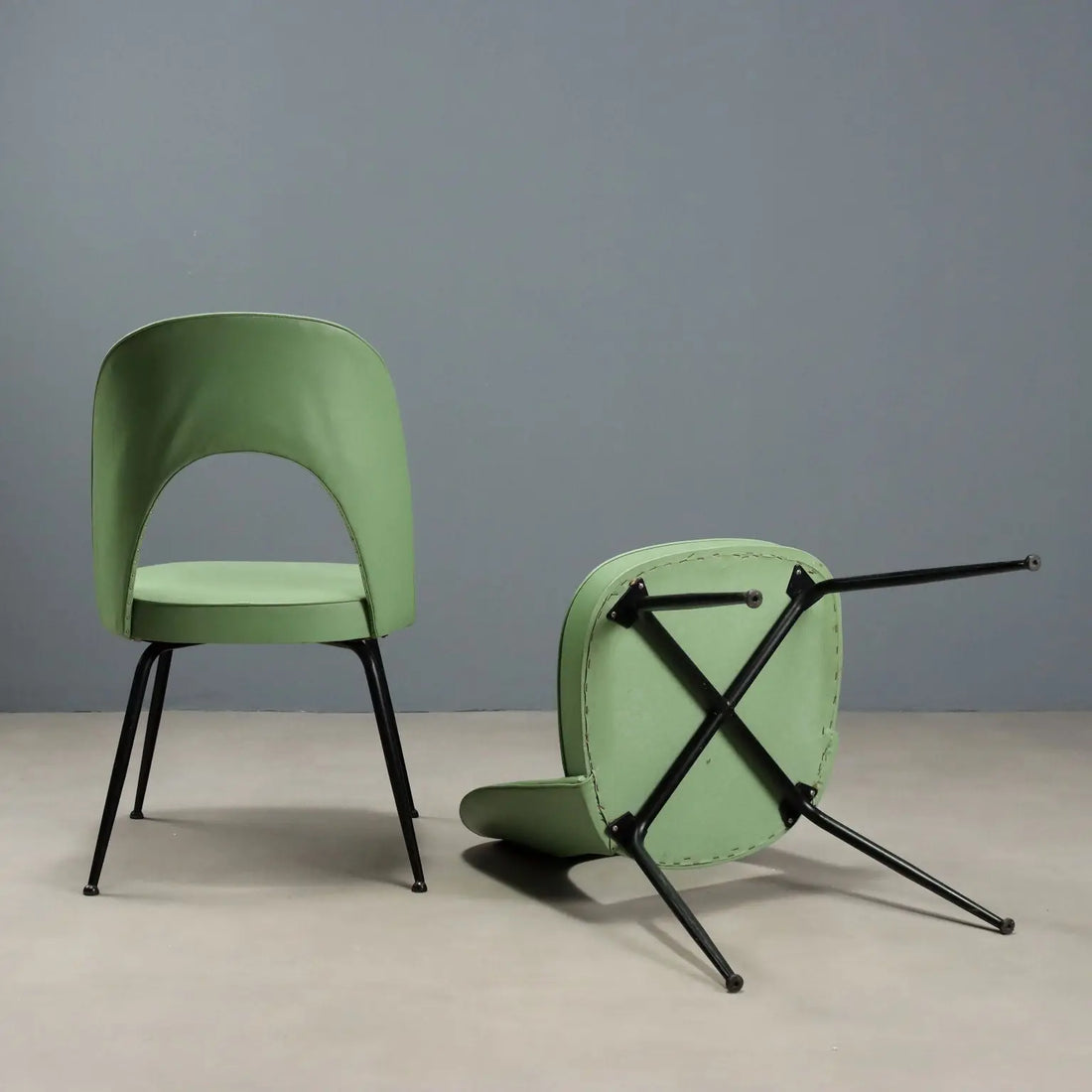 Vintage Chairs Leatherette Metal Design Italy 1960s