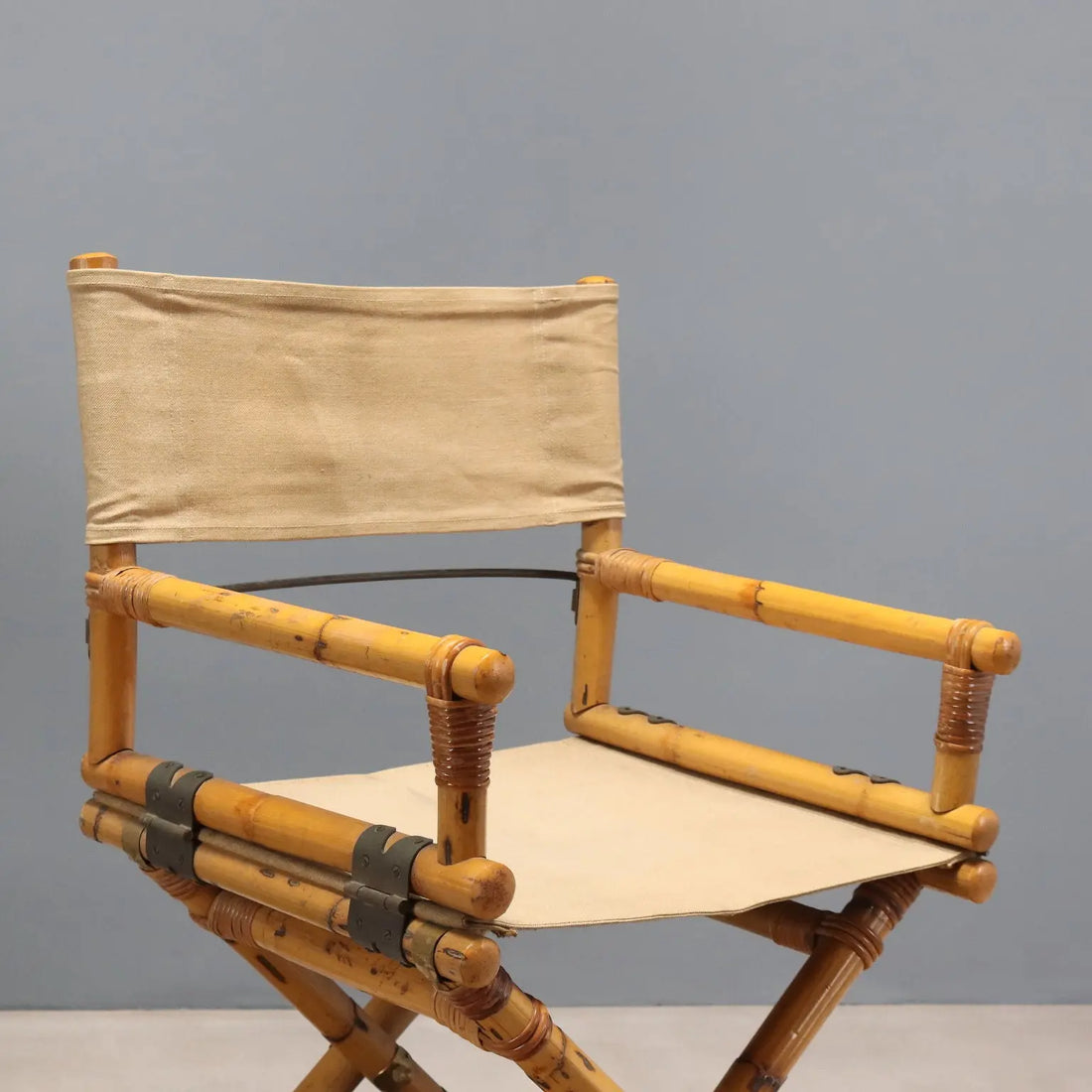 Vintage Director's Chairs Bamboo Fabric Brass Design 1980s