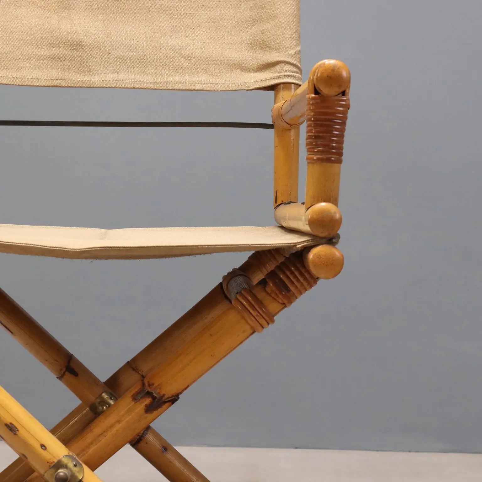 Vintage Director's Chairs Bamboo Fabric Brass Design 1980s
