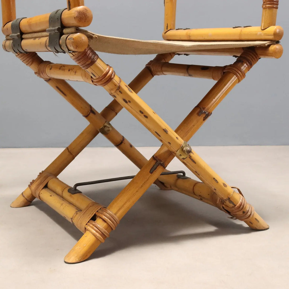 Vintage Director's Chairs Bamboo Fabric Brass Design 1980s