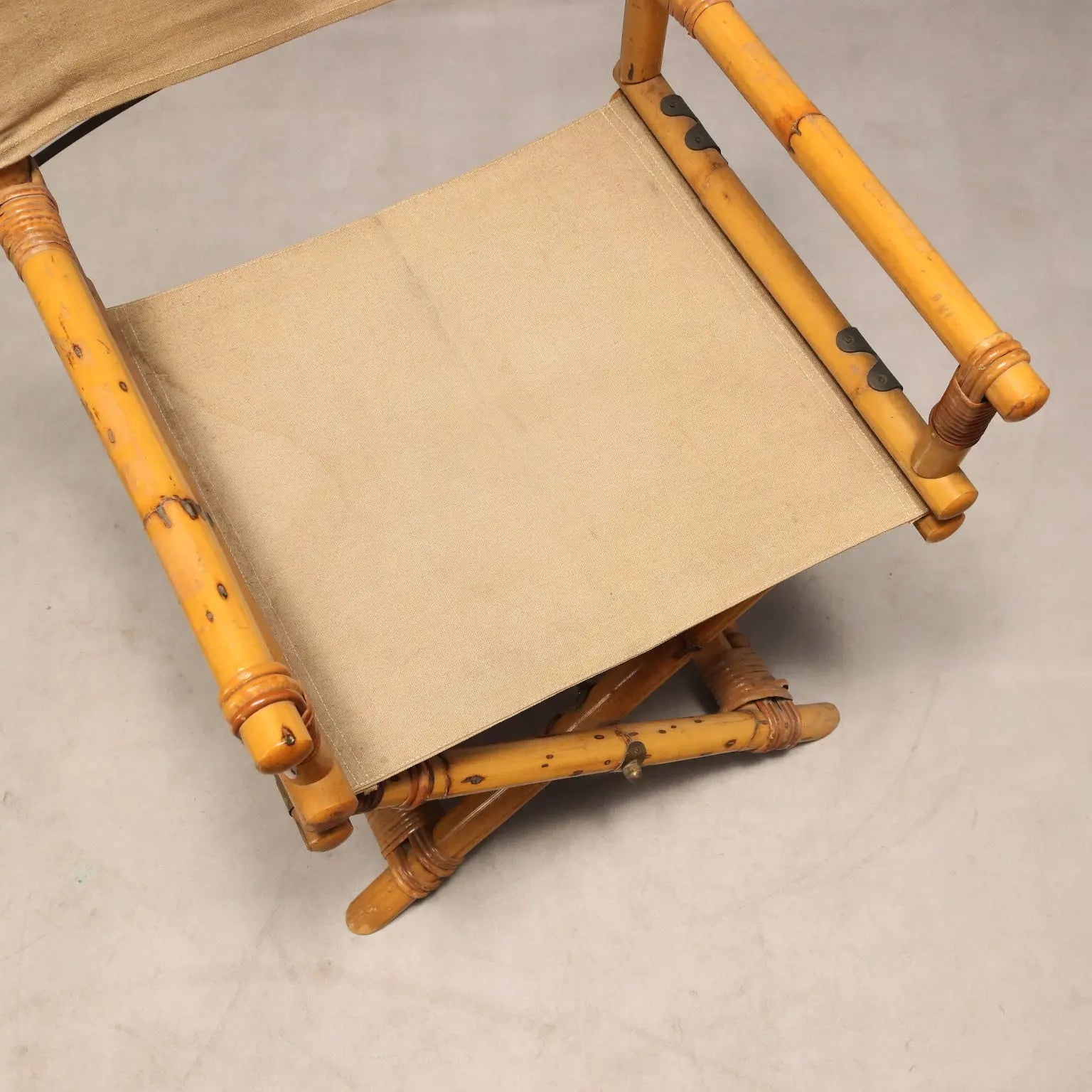 Vintage Director's Chairs Bamboo Fabric Brass Design 1980s